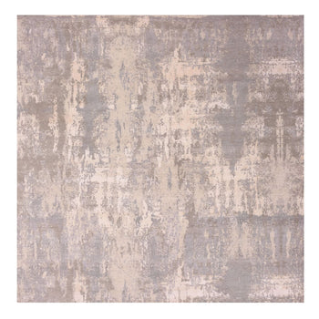 10'X10' Gray Modern Abstract Design Hand Knotted Wool And Silk Square Rug