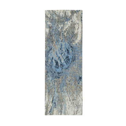 2'7"X8'1" Gray Abstract Design Wool And Silk Hand Knotted Runner Rug