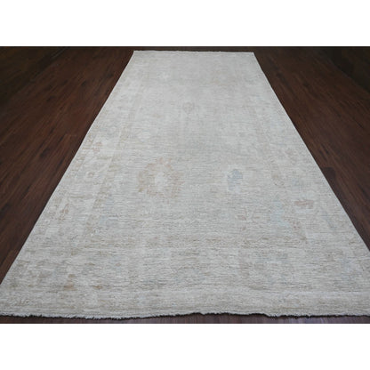 7'8"X14'10" Cloud Gray Hand Knotted Afghan Angora Oushak Wool Runner Rug