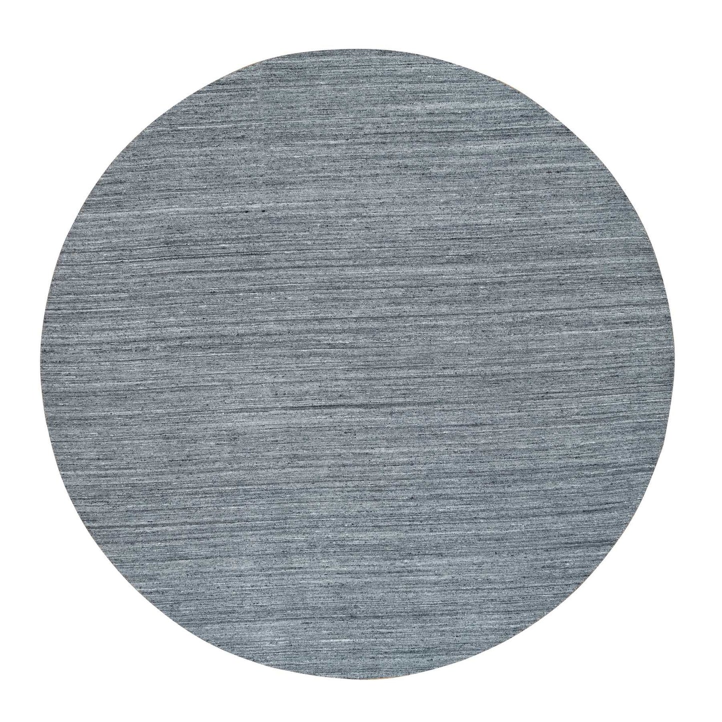 12'X12' Gray Hand Loomed Modern Striae Design Organic Wool Round Rug