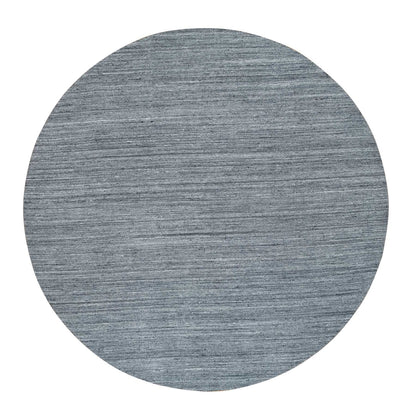 12'X12' Gray Hand Loomed Modern Striae Design Organic Wool Round Rug