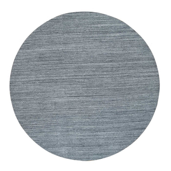 12'X12' Gray Hand Loomed Modern Striae Design Organic Wool Round Rug