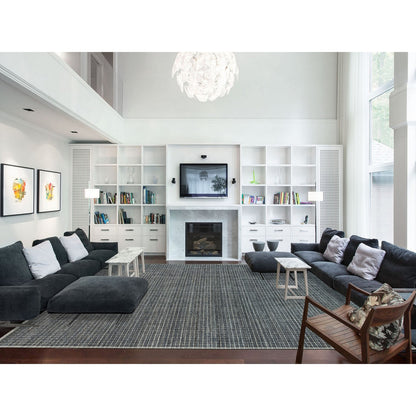 12'X14'9" Gray Modern Box Design Plain Wool Loomed Knotted Oversized Rug