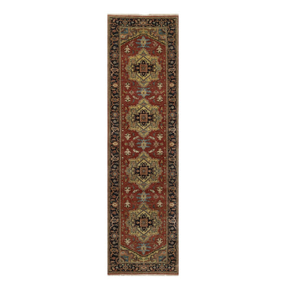 2'8"X10' Chili Red New Zealand Wool Heris Revival Hand Knotted Runner Rug