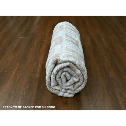 9'3"X11'9" Ivory Minimalist Design Flat Weave Hand Knotted Pure Wool Rug
