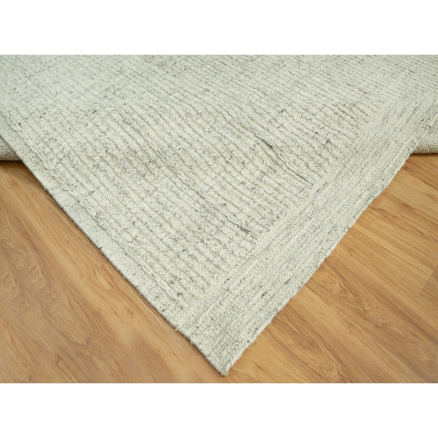 10'3"X10'3" Edgecomb Gray Flat Weave Pure Wool Cord Hand Woven Square Rug