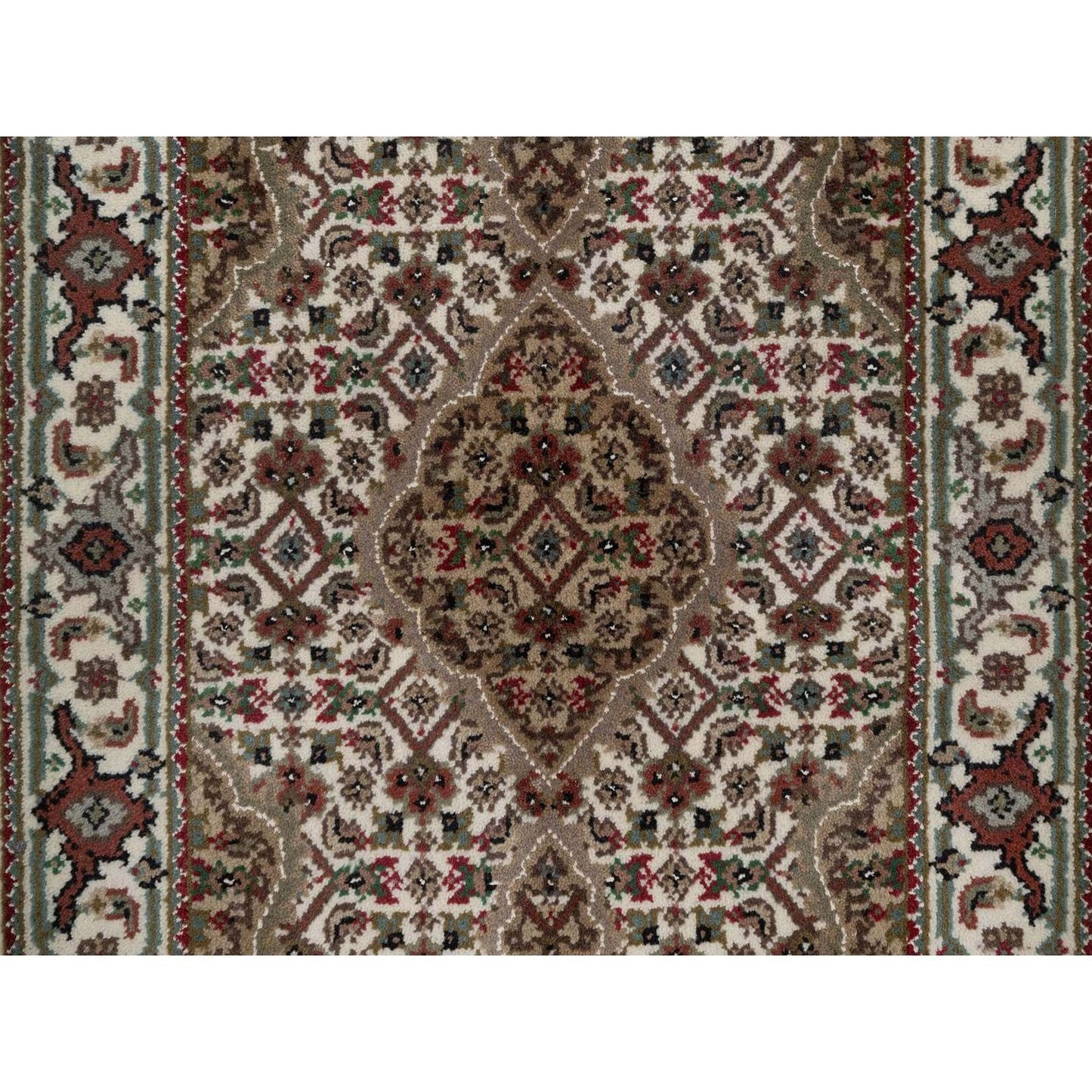 2'X3' White Hand Knotted Small Rug Tebraz Mahi Medallion Design Wool Mat