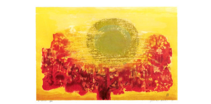 Joichi Hoshi "Sunset on the Red Tree" Woodblock Edition, Autographed and Framed