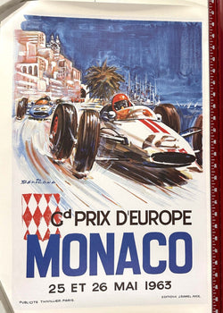Monaco Grand Prix 1963 Beligond Vintage French Automobile Racing Poster