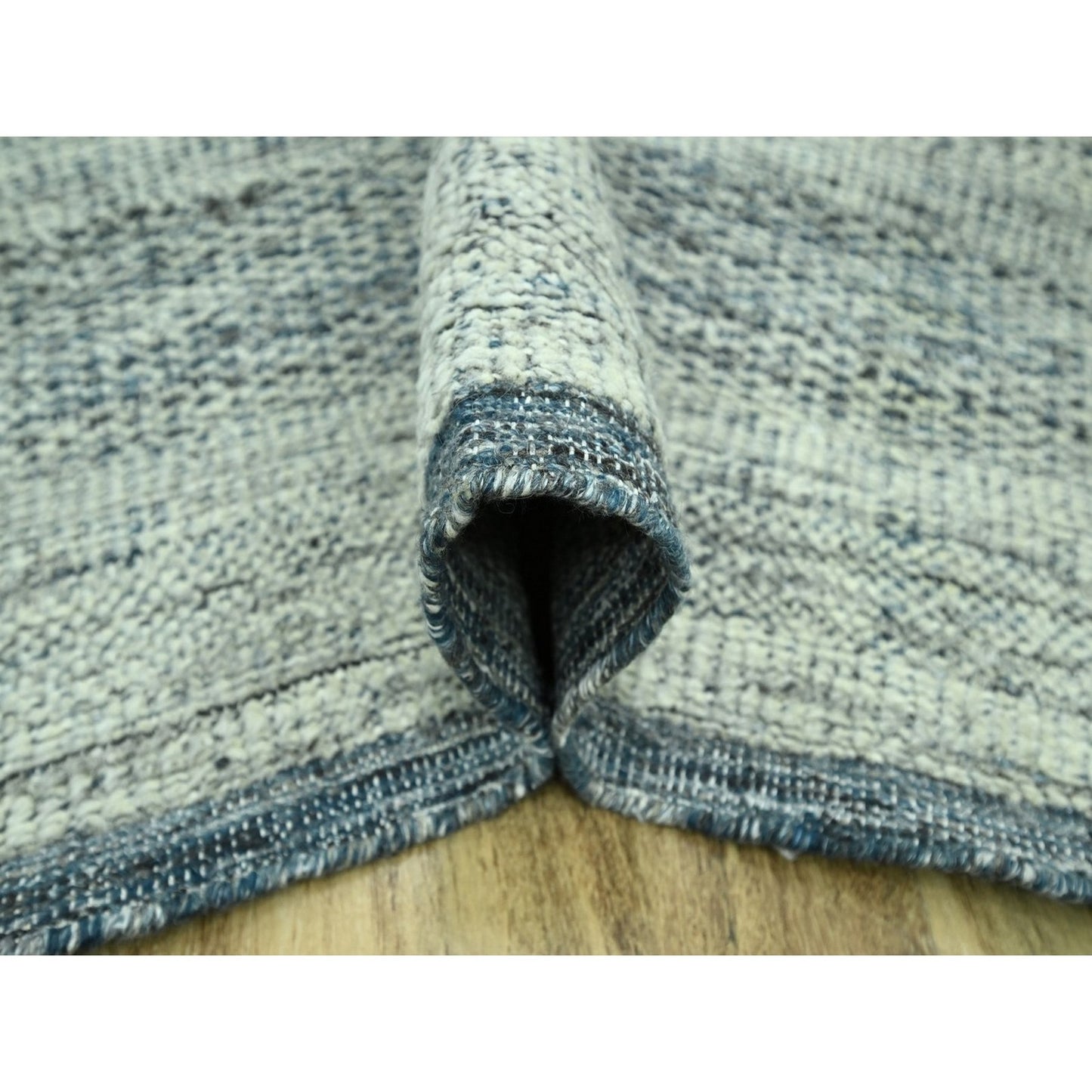 10'X13'10" Teal Blue Pure Wool Rug Oxidized Grass Design Hand Knotted