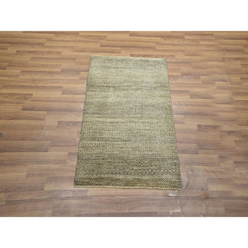 2'X3' Khaki Brown Modern Grass Design Natural Wool Hand Knotted Mat Rug
