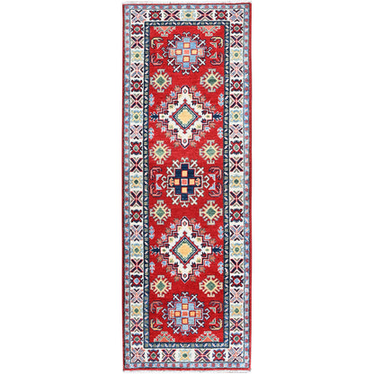 2'X5'9" Red Kazak With Medallions Design Hand Knotted Soft Wool Runner Rug