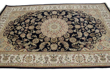 6X9 Ft Hand-Knotted Indo-Nain Oriental Rug Dark