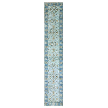 2'6"X14' Blue Shah Abbas Flower Design Pure Wool Hand Knotted Runner Rug