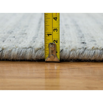 10'X10' Ivory Hand Loomed Plain Modern Striae Design Wool Round Rug
