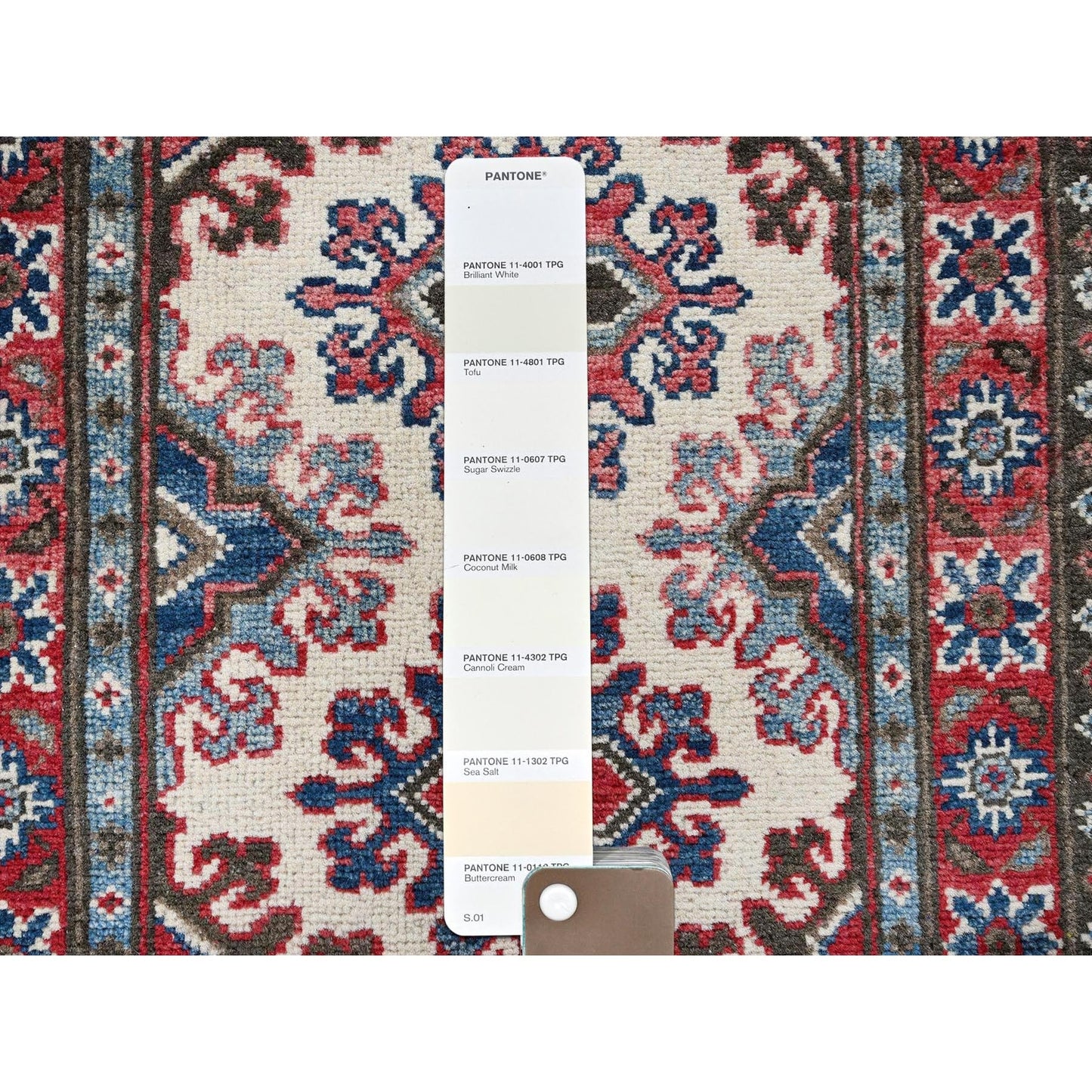 1'10"X6' Ivory Kazak With Tribal Design Hand Knotted Soft Wool Runner Rug