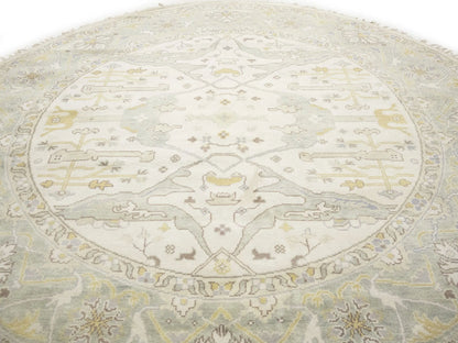 Hand-Knotted Cream Oushak Floral Round Rug
