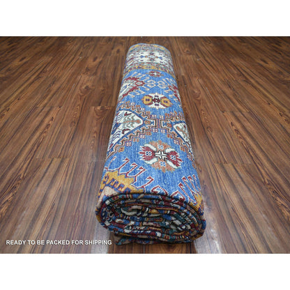 9'X12'8" Blue Caucasian Super Kazak Shiny And Soft Wool Hand Knotted Rug