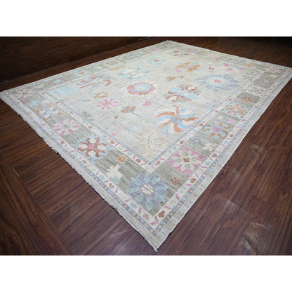 11'10"X15'5" Gray, Wool, Hand Knotted Afghan Angora Oushak, Oversized Rug