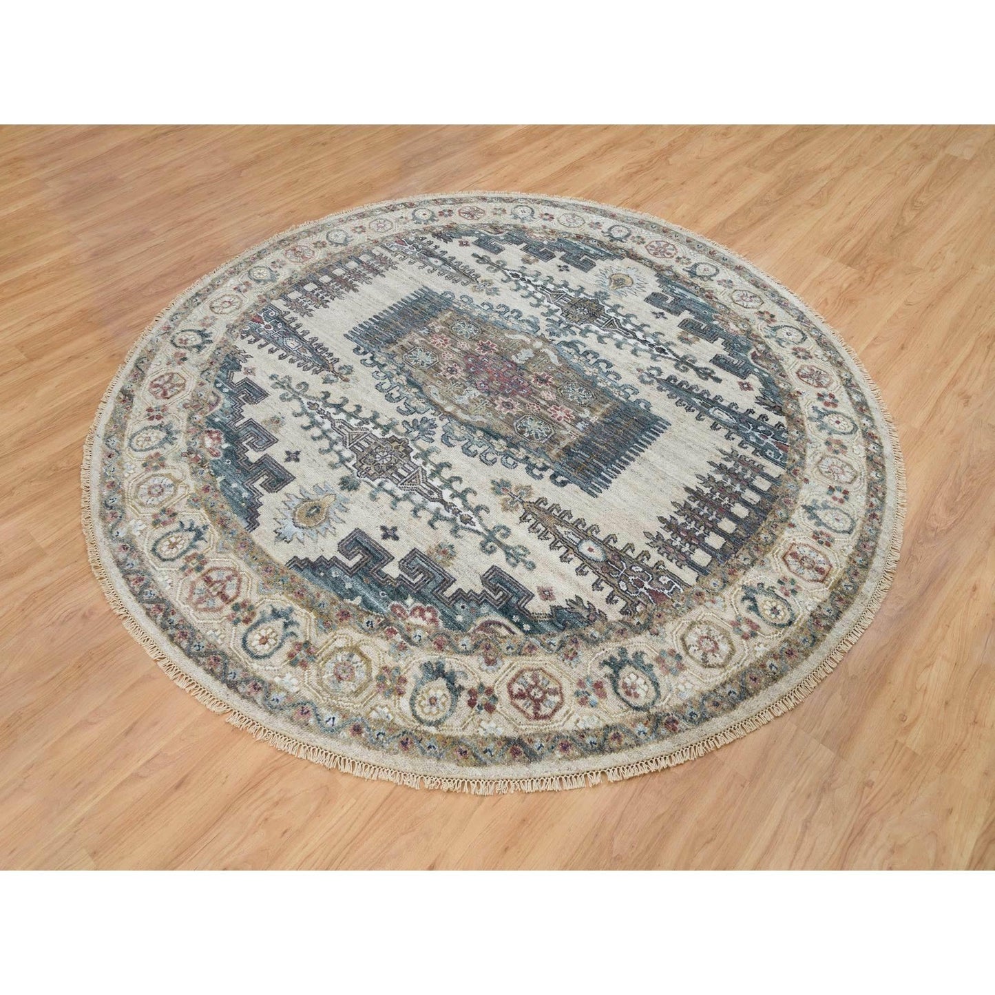 8'X8' Alabaster Ivory Wool Reimagined Viss Design Hand Knotted Round Rug