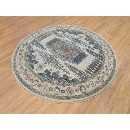 8'X8' Alabaster Ivory Wool Reimagined Viss Design Hand Knotted Round Rug