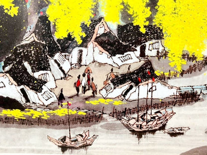 Zhang Bu (Chinese) Original Lithograph "Fall Mountain" Signed Numbered Framed