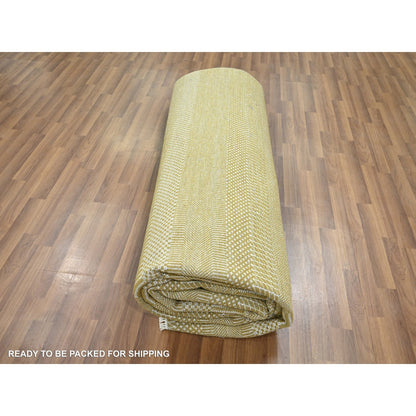 9'X12' Ecru Brown Modern Grass Design Wool And Silk Hand Knotted Rug