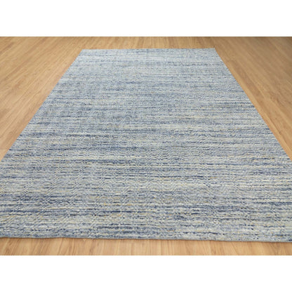 9'X11'10" Blue Hand Loomed Variegated Design Organic Wool Oriental Rug