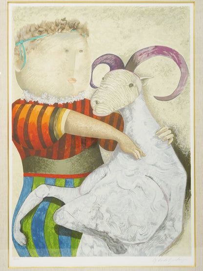 Graciela Rodog " Goatling " Large Serigraph Print Ed199 Signed Framed