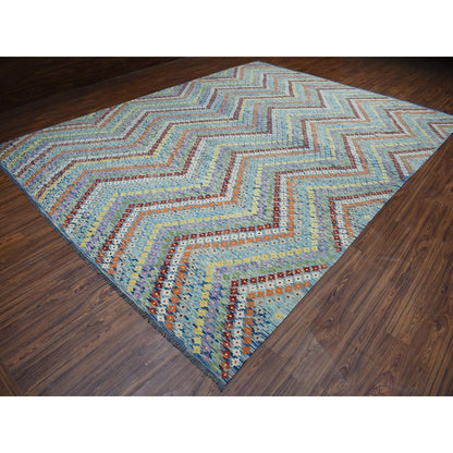 10'2"X13'4" Colorful Afghan Kilim Pure Wool Hand Woven Oriental Rug