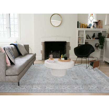 8'10"X11'10" Goose Gray Hand Knotted Pure Wool White Wash Peshawar Rug