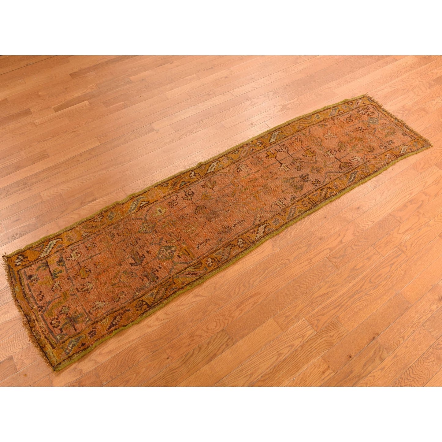 2'1"X8'3" Orange Antique Turkish Oushak Pure Wool Hand Knotted Runner Rug