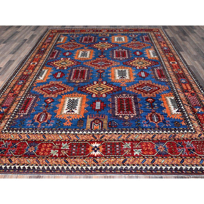 8'2"X9'9" Blue Antique Caucasian Design Revival Hand Knotted Pure Wool Rug