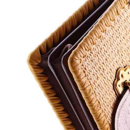 Prada Cahier Crossbody Bag Straw And Leather With Ostrich Small