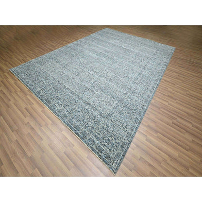 9'1"X12'2" Stone Blue Pre Historic Mamluk Design Hand Knotted Wool Rug