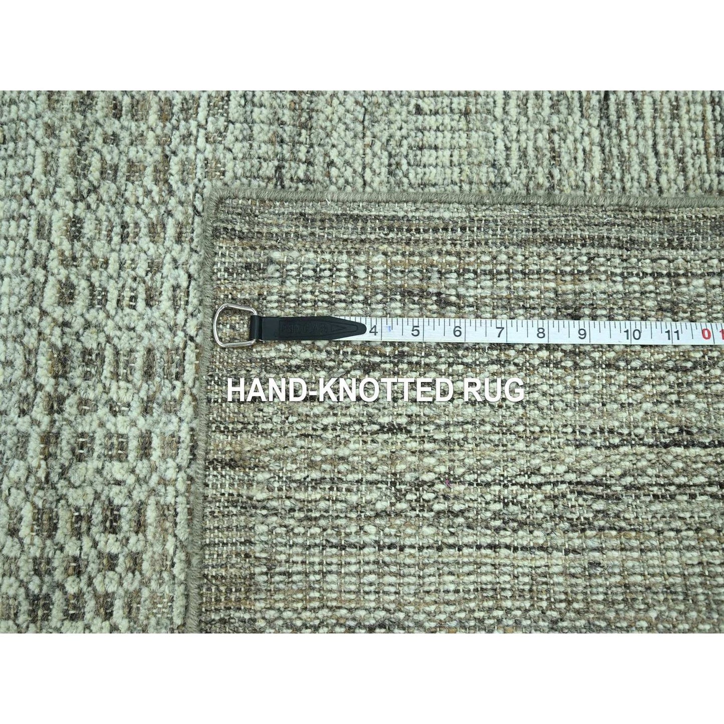 Brown pure wool runner rug oxidized grass design hand knotted 2'8"x6'3".