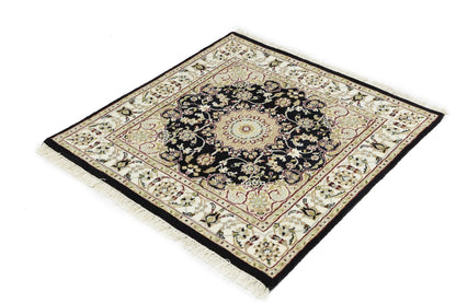 Small Oriental Decor Black Floral 3X3 Indo-Nain