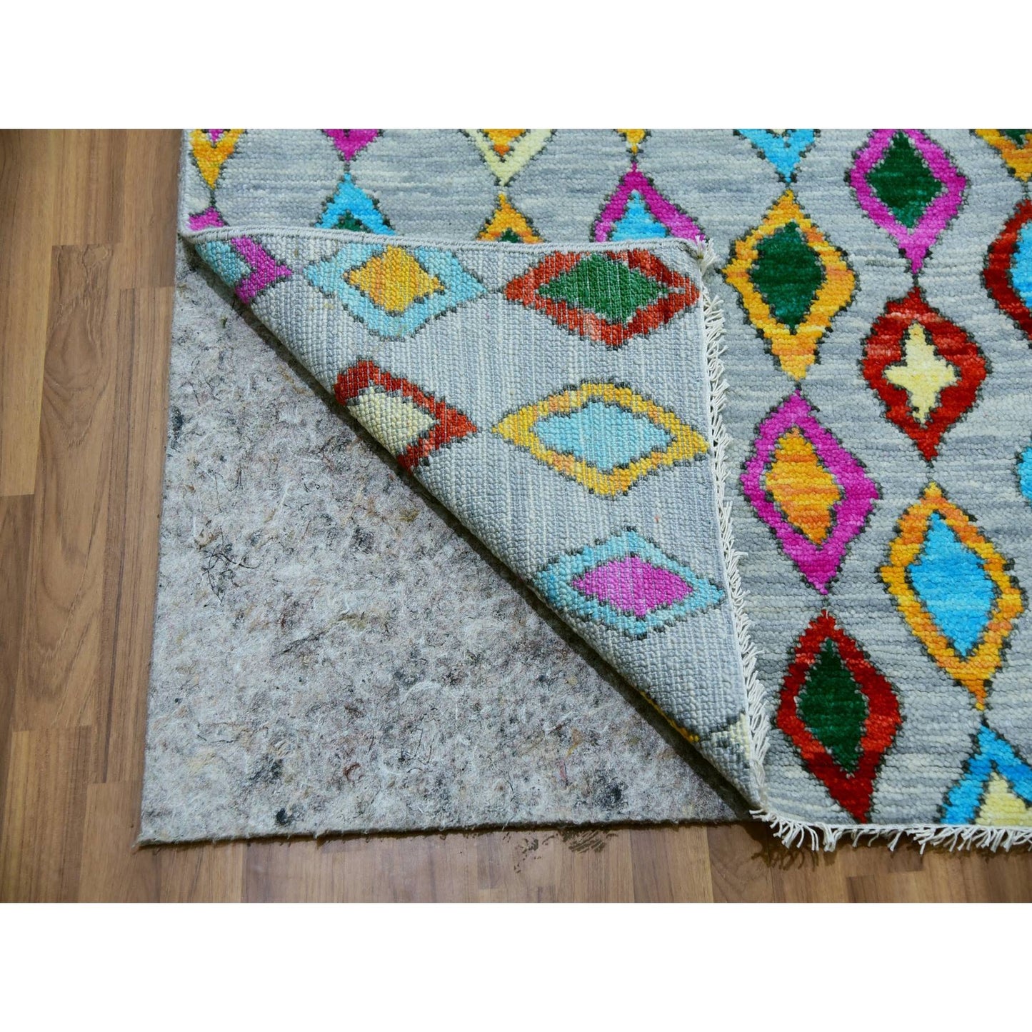 10'2"X14' Gray Colorful Moroccan Inspired Design Hand Knotted Wool Rug