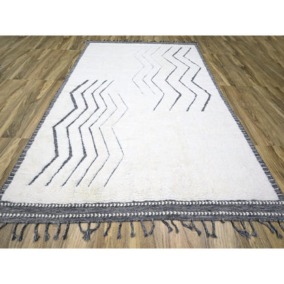 9'2"X12'1" White Moroccan Weave Geometric Design Wool Hand Knotted Rug