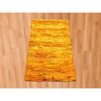 2'X3' Gold Color Hand Knotted Plain Solid Design Pure Sari Silk Mat Rug