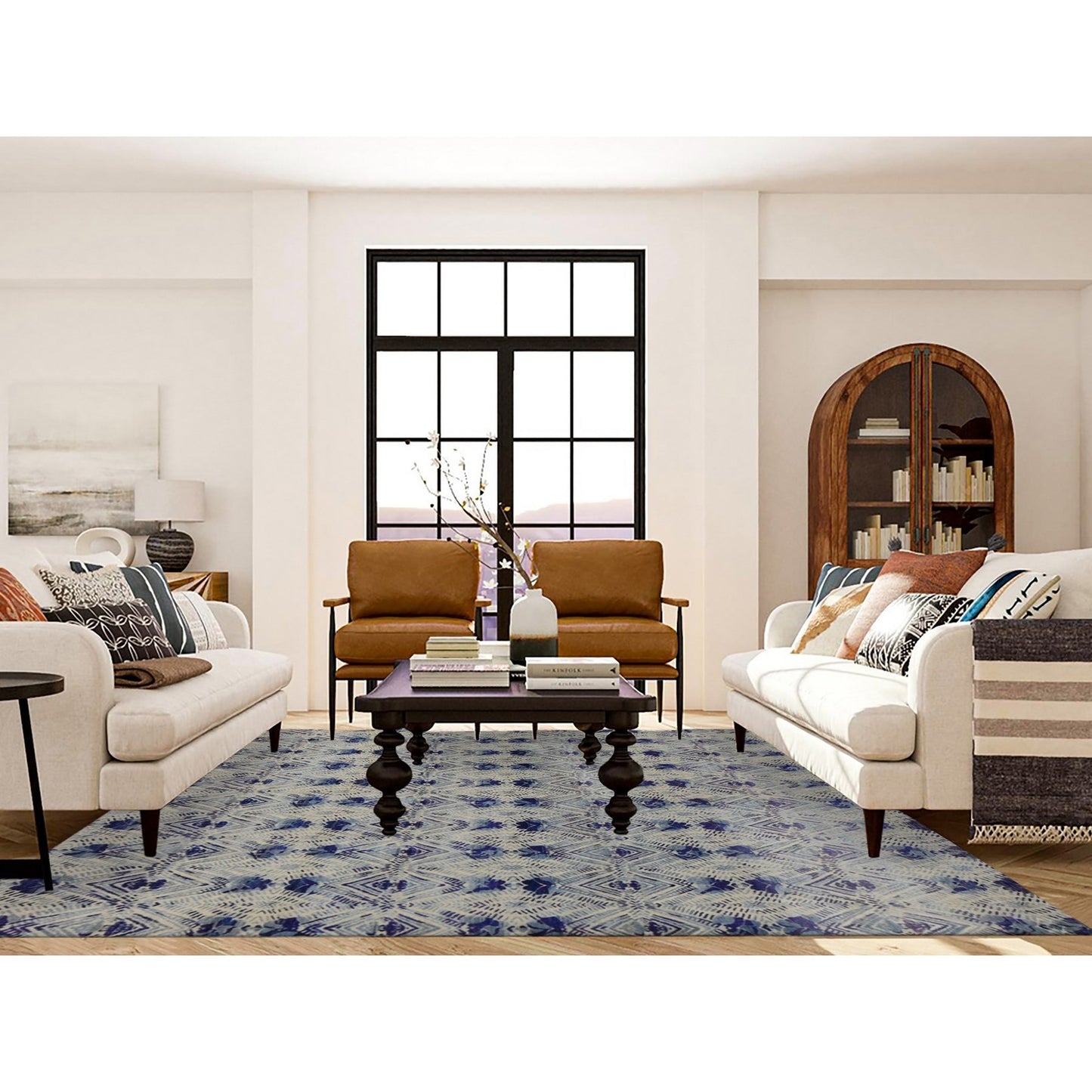 8'X10' Purple Geometric Design Sari Silk With Wool Hand Knotted Rug