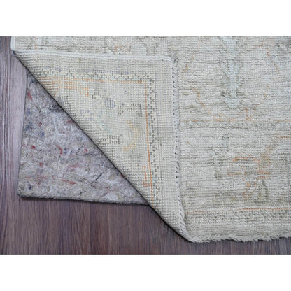 2'7"X12'6" Cement Gray Hand Knotted Afghan Angora Oushak Wool Runner Rug