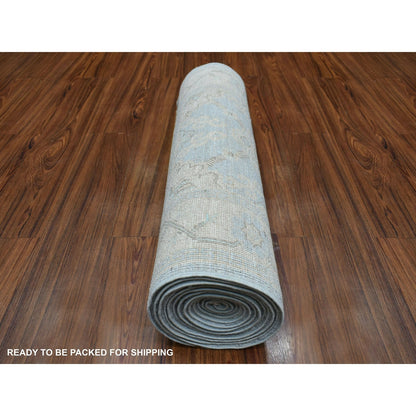 2'6"X14'10" Washed Out Blue Peshawar Hand Knotted Wool Xl Runner Rug