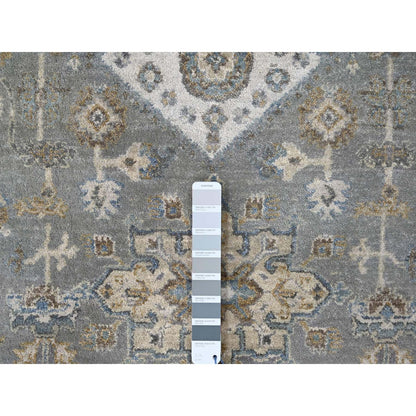 8'2"X16'3" Gray And Ivory Hand Knotted Karjihooz Design Wool Rug