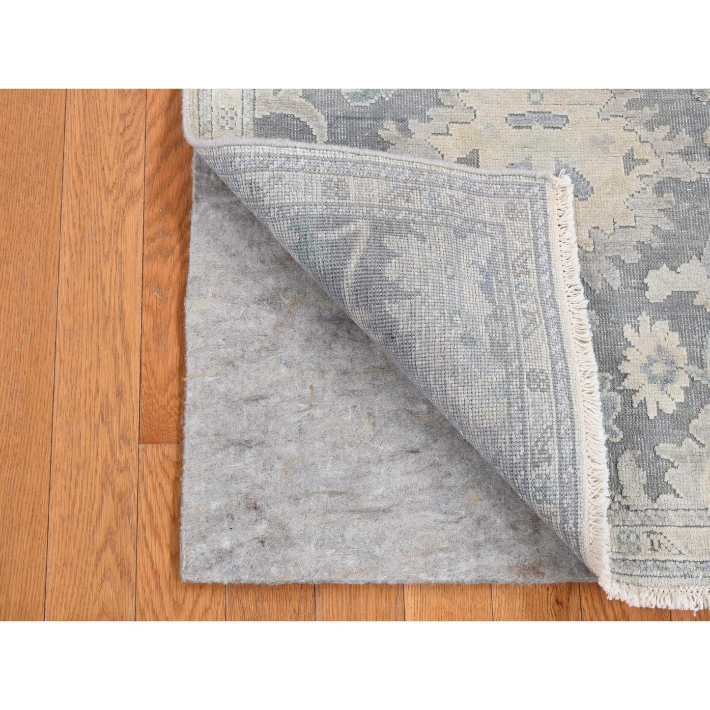 2'6"X10'2" Gray Oushak Influence Silk With Wool Hand Knotted Runner Rug