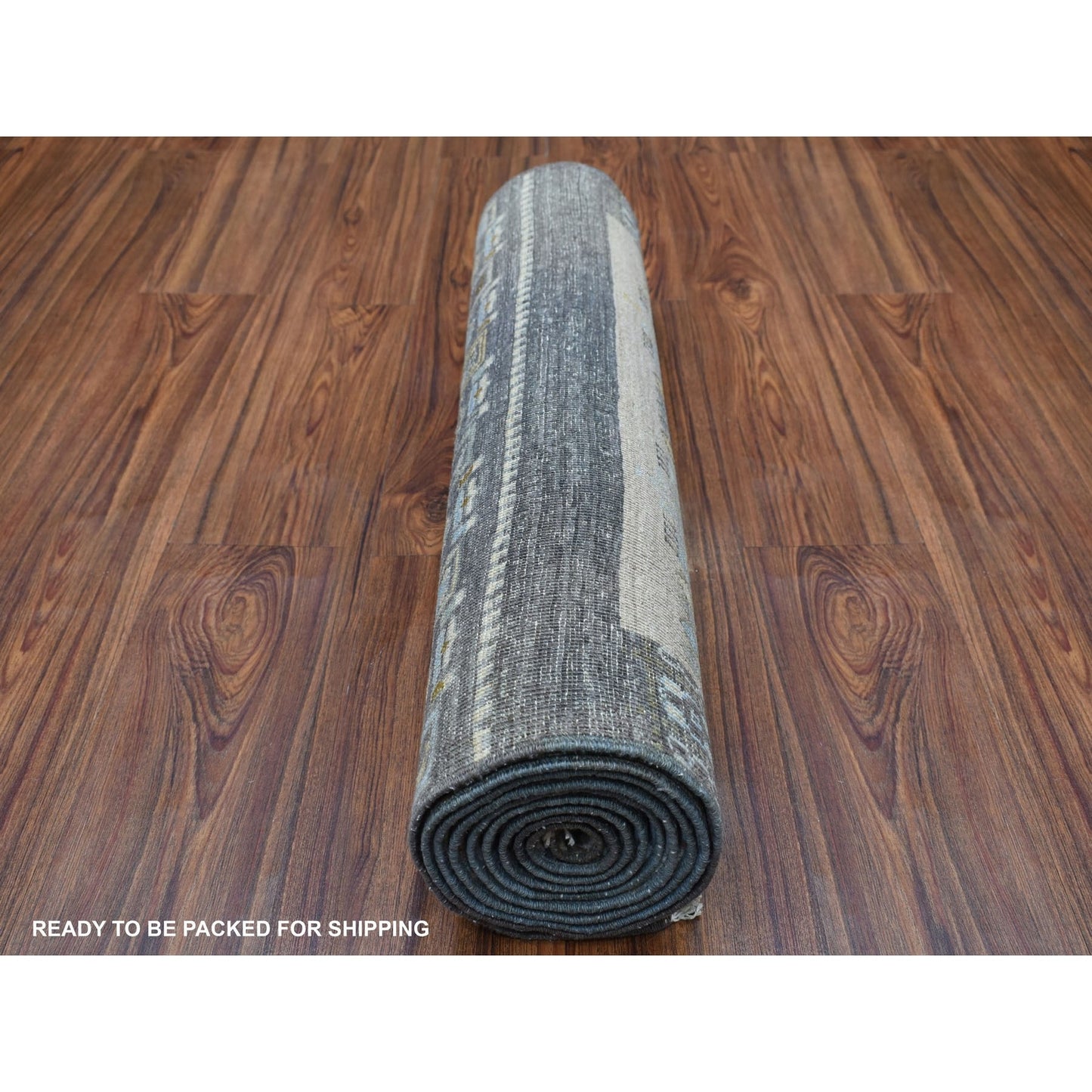 2'7"X9'6"Light Blue Folk Art Kashkuli Gabbeh Wool Hand-Knotted Ethnic Rug