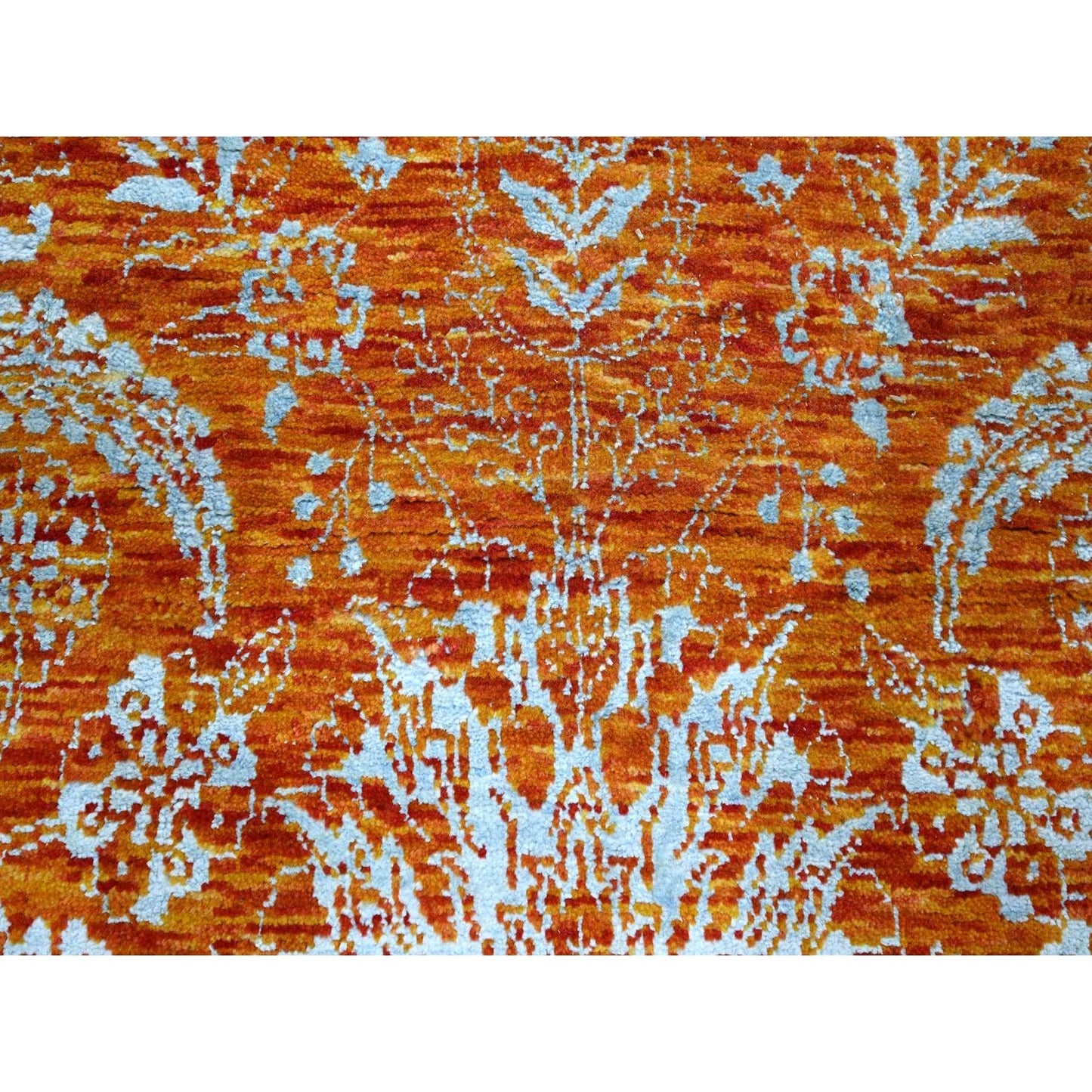 8'X10'4" Orange Zoroastrian Influence Design Wool & Silk Hand Knotted Rug