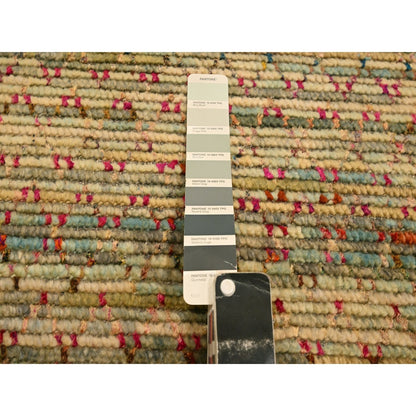 9'1"X12'2" Beige Wool And Sari Silk With Textured Weave Hand Knotted Rug