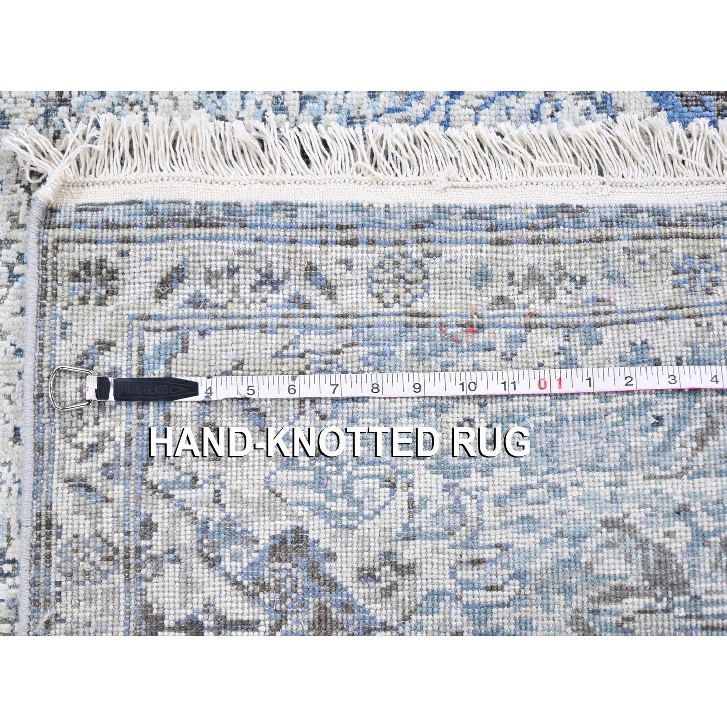 3'X5' Ivory Distressed Oushak Pure Silk With Text Wool Hand Knotted Rug