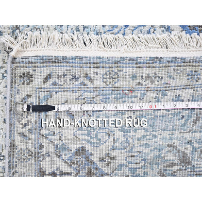 3'X5' Ivory Distressed Oushak Pure Silk With Text Wool Hand Knotted Rug